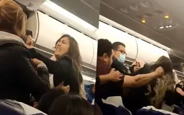 درگیری شدید بین دو زن در هواپیما + فیلم