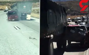 عجیب اما واقعی / راننده تریلی پس از تصادف ، خودروی تصادفی را 6 کیلومتر به دنبال خود کشید! + فیلم 