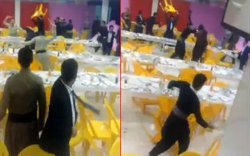 جنگ تن به تن خانواده عروس و داماد در تالار عروسی +فیلم