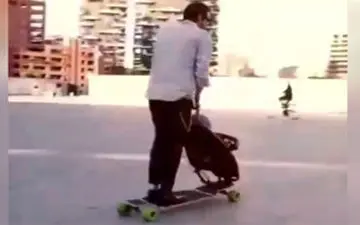 ترکیب هیجان انگیز اسکیت برد و کالسکه! + فیلم 