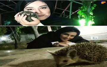 خانم بازیگر و جوجه تیغی خطرناکی که در آغوش گرفته است + عکس