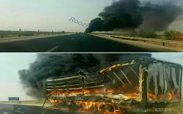 فوری/ تریلی حامل بار اسید آتش گرفت+ عکس