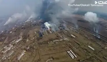 نمای هوایی انفجار کارخانه مهمات سازی اوکراین + فیلم
