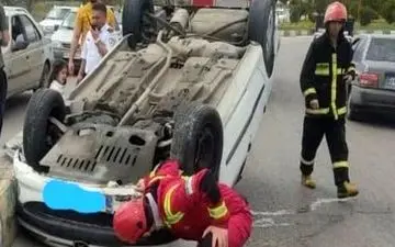 ۲ مصدوم در واژگونی خودروی ۲۰۶ در اردبیل