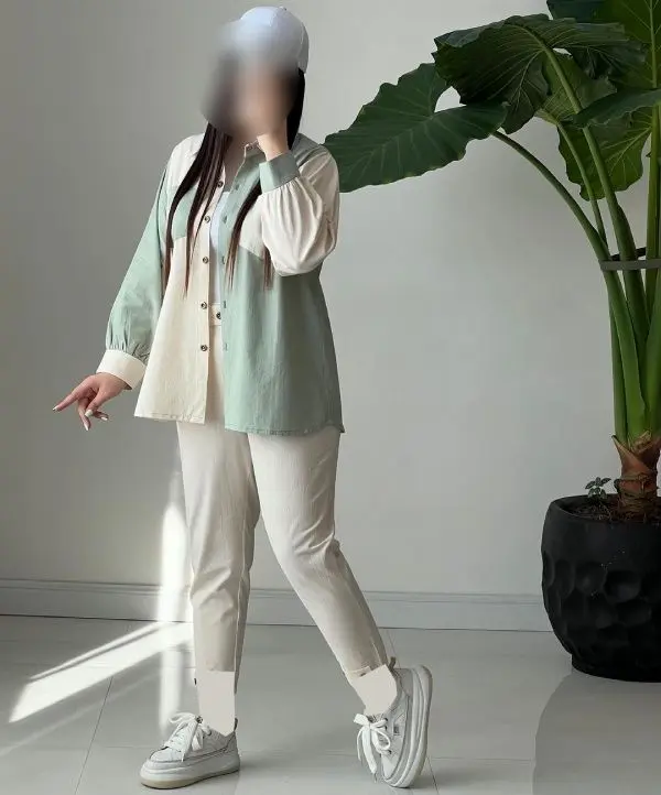  شومیز مانتویی کتان دو رنگ