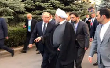 پیاده‌روی و گفت‌وگوی روحانی و پوتین در ارمنستان