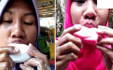 عجیب اما واقعی/این زن جوان به جای غذا صابون می خورد!