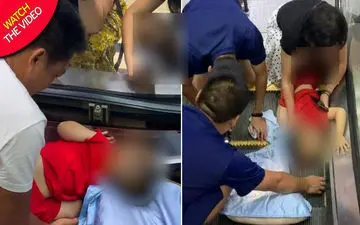 لحظات وحشتناک بلعیده شدن دست کودک توسط پله برقی