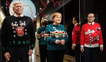 عکسی از ترامپ، مرکل و اولاند با لباس‌های رنگی کریسمس