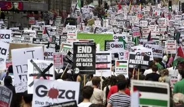صدها شهروندان انگلیسی در حمایت از فلسطین مقابل مقر اجلاس گروه 7 تجمع کردند