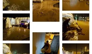 آبگرفتکی چادر‌های اسکان موقت زلزله زدگان در پی بارش شدید باران + عکس
