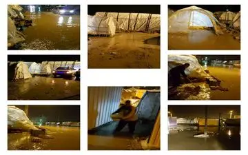 آبگرفتکی چادر‌های اسکان موقت زلزله زدگان در پی بارش شدید باران + عکس