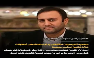مصوبه کمیسیون اجتماعی مجلس برای ساماندهی تعطیلات رسمی کشور بدون اشکال بنظر می‌رسد