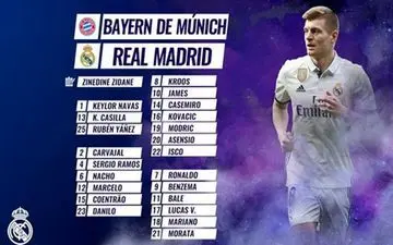 لیست رئال مادرید برای بازی مقابل بایرن مونیخ