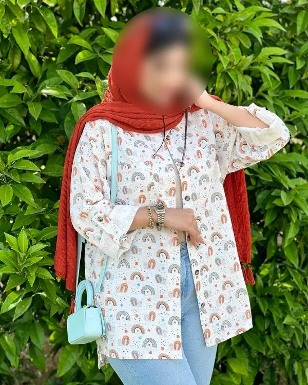 شومیز دخترانه با پارچه کتان طرح دار