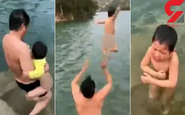  فیلم آموزش بی رحمانه شنا به پسر بچه +فیلم