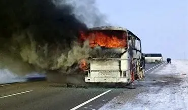 اتوبوس حامل زائران عتبات آتش گرفت