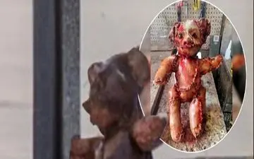 کشف وحشتناک عروسک خرسی که از پوست انسان درست شده در کنار یک پمپ بنزین / چقد ترسناکه !