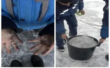 عکس/ وحشت و تعجیب مردم از بارش برف سیاه!