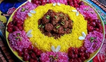 طرز تهیه آلبالو پلو مجلسی با گوشت قلقلی و زعفران