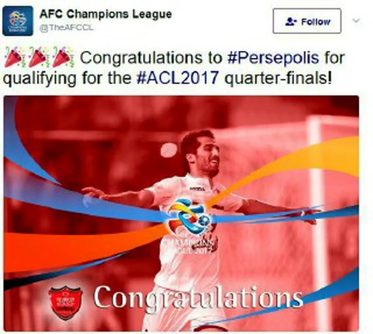 تبریک صفحه رسمی لیگ قهرمانان آسیا به پرسپولیس+عکس