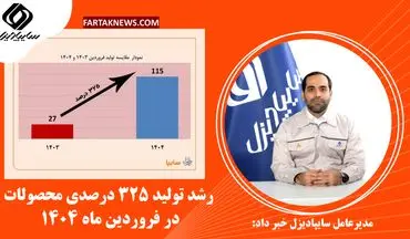 رشد تولید 325 درصدی محصولات در فروردین ماه 1404
