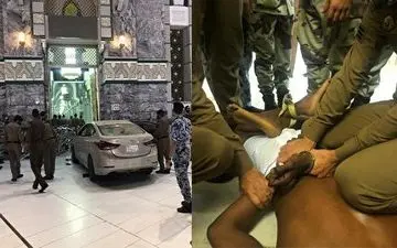 تصادف خودرو با درب مسجد الحرام/راننده فورا دستگیر شد!