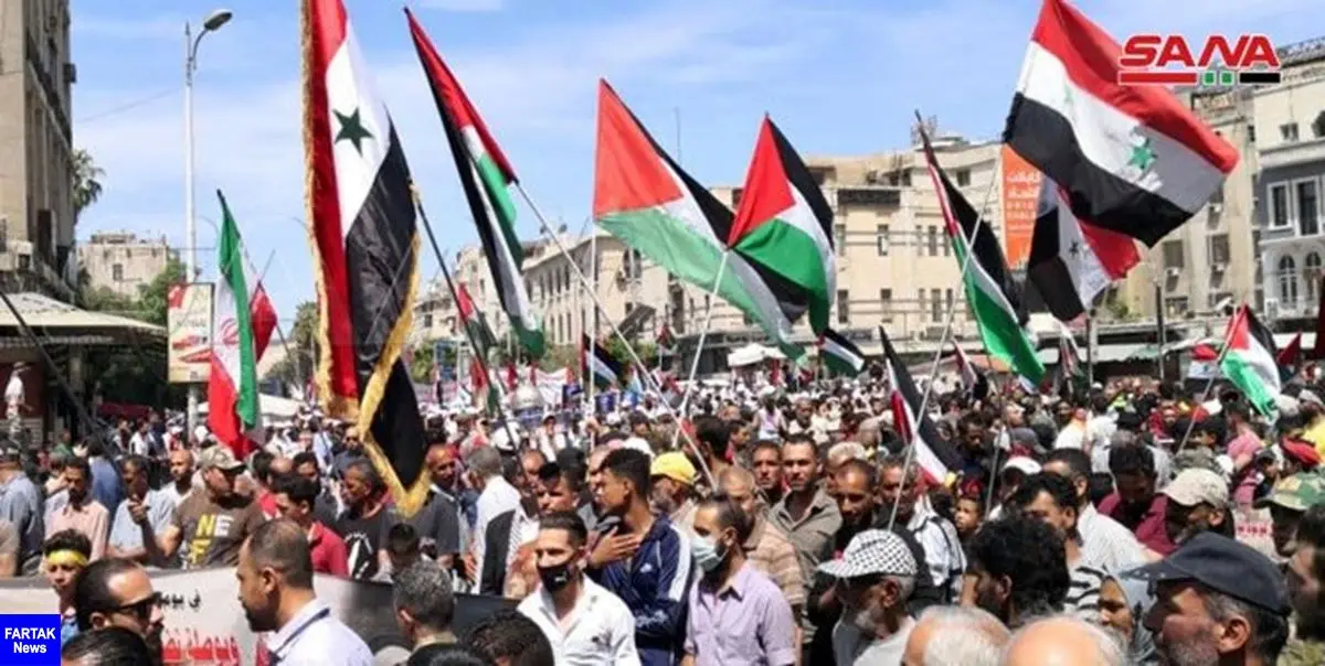 حضور مردم سوریه در راهپیمایی روز قدس در دمشق