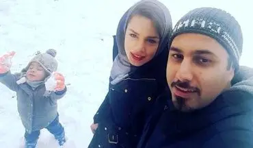 احسان خواجه امیری، همسر و پسرش در سلفی زمستانی |عکس