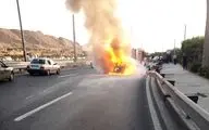 آتش گرفتن پژو وسط بزرگراه یادگار امام تهران 