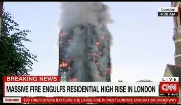 آتش سوزی گسترده یک برج مسکونی در لندن/برخی افراد خود را به بیرون پرت کردند