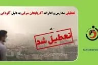 تعطیلی مدارس و ادارات آذربایجان شرقی به دلیل آلودگی هوا
