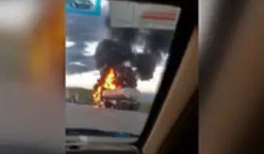 آتش‌سوزی تریلی حامل تانکر در اتوبان زنجان-تبریز