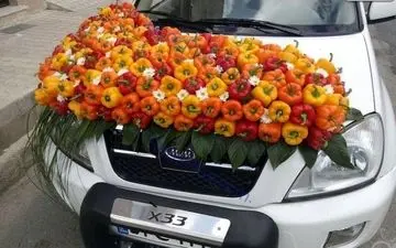 تزئین جالب ماشین عروس با فلفل دلمه‌ای!
