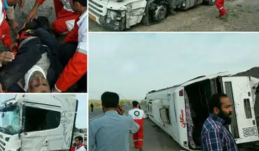  مسافر در تصادف اتوبوس با تریلی در تربت حیدریه مصدوم شدند 