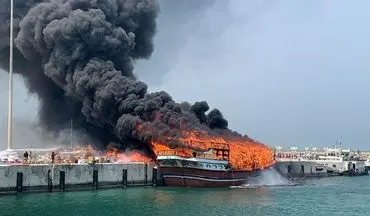 فیلم| آتش‌سوزی در لنج باری جزیره قشم