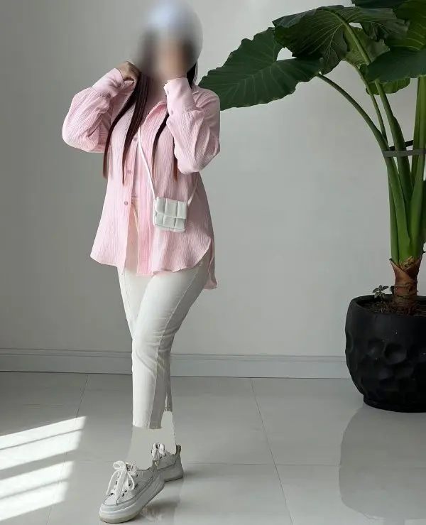 شومیز کتان صورتی کبریتی