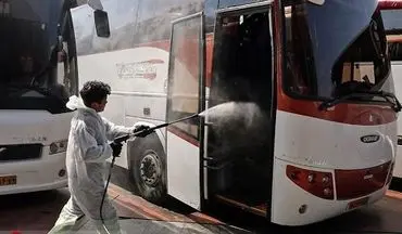 ضدعفونی کردن اتوبوس‌های بین شهری در پایانه های مسافربری شهرداری کرمانشاه/ اتوبوس های بین شهری در صورت عدم رعایت پروتکل‌های بهداشتی متوقف می‌شوند