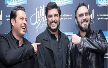 سام درخشانی به همراه پژمان بازغی و کامبیز دیرباز در اکران اسرافیل