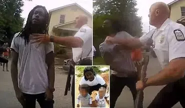 ضرب و شتم وحشیانه مرد سیاه پوست آمریکایی مقابل فرزندان خردسالش!