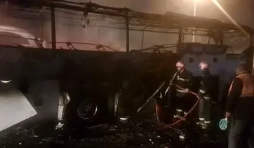 آتش‌سوزی اتوبوس بین شهری در محور کرمانشاه - بیستون
