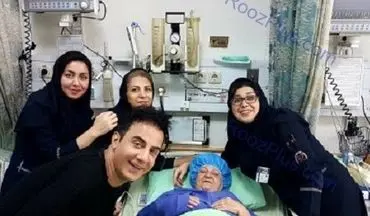 مجری معروف صداوسیما و پرستاران خانم بر بالین مادرش در بیمارستان/عکس