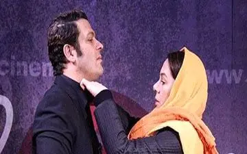 همسرداری مستانه مهاجر از پژمان بازغی در یک مراسم