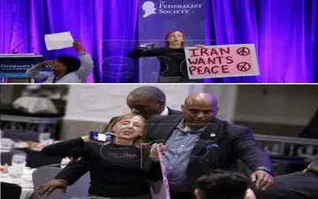 اخراج معترض حامی ایران از سخنرانی جان بولتون