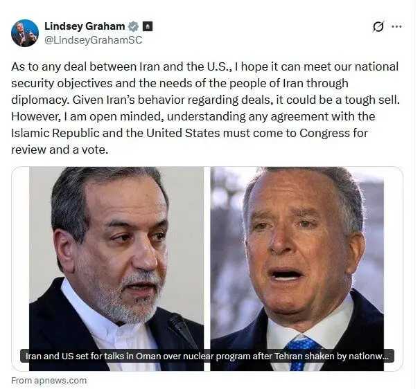 واکنش سناتور جنگ طلب به مذاکره ایران و آمریکا: هر توافقی باید به کنگره برود