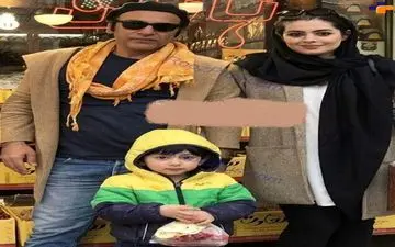 تیپ عجیب و غریب بازیگر مشهور در کنار هسر و فرزندش