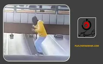 ویدیویی هیجان انگیز از طناب‌زنی مرگبار پارکورکار جوان بر فراز اتوبان اصفهان