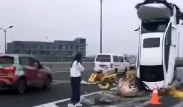 تصادف عجیب راننده زن چینی همه را شوکه کرد 