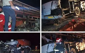 تصادف خونین و مرگبار اتوبوس و تریلر