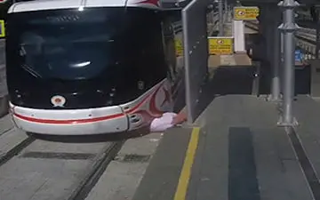 تصادف دلخراش پیرمرد سر به هوا با تراموا + فیلم 